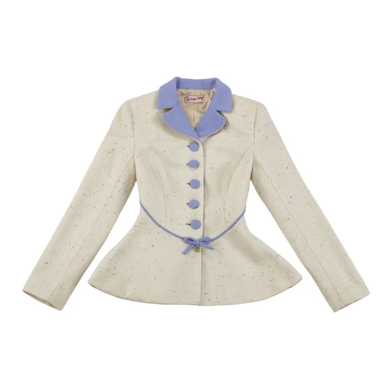 Le Palais Vintage 1940 Elegant tweed waist jacket fishtail skirt - snow flake