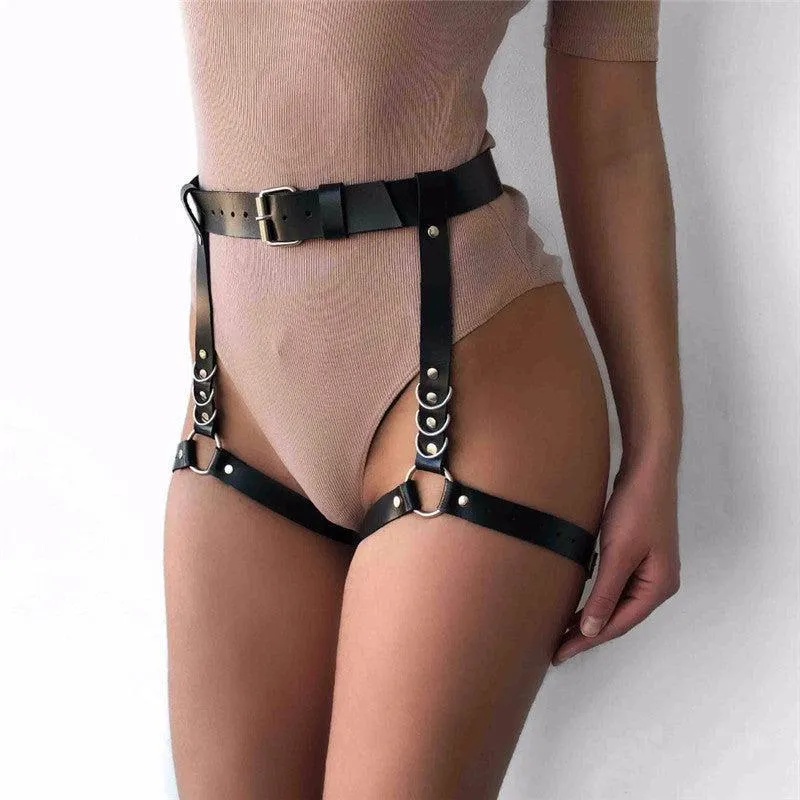 Leather Garter Belts for Women with 2 Suspenders Straps