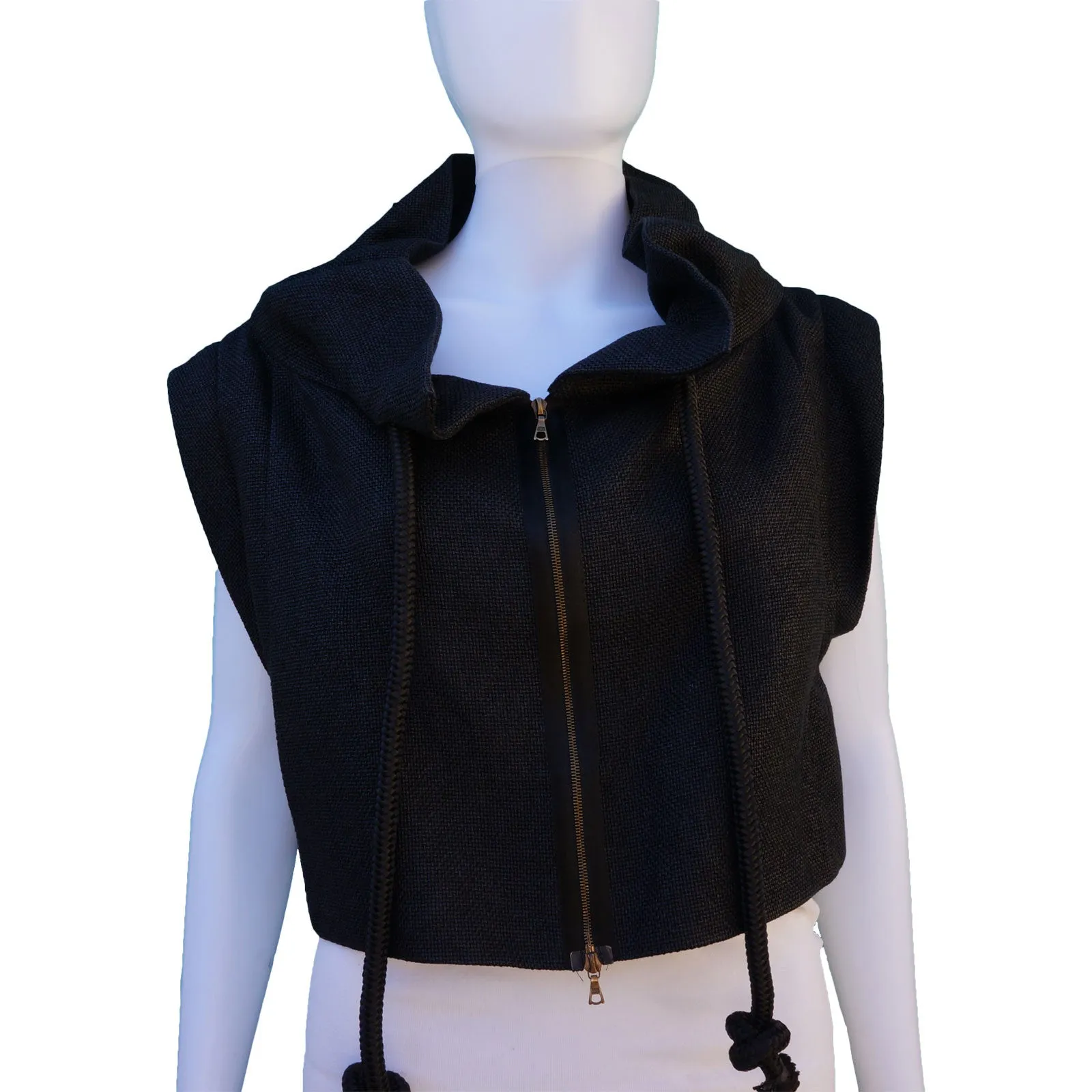 MARNI STAND UP COLLAR CROPPED DETACHABLE SLEEVE JACKET