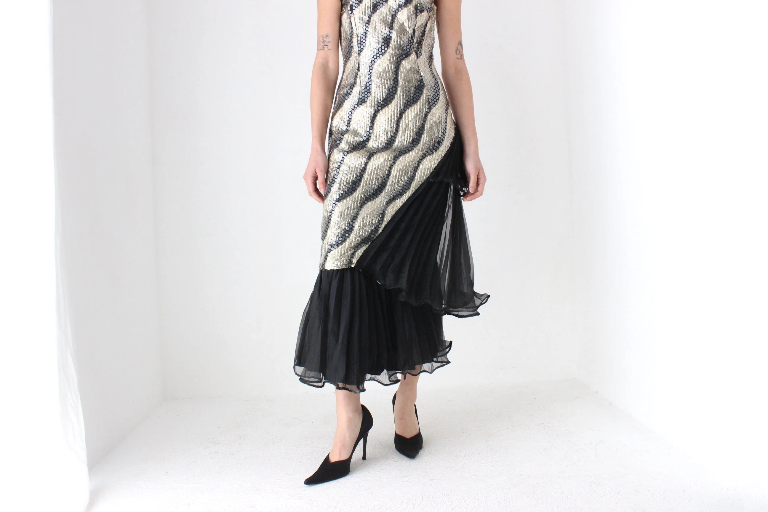 Maximalist 80s Sequin & Pleat Asymmetric Party Dress by Mr. K