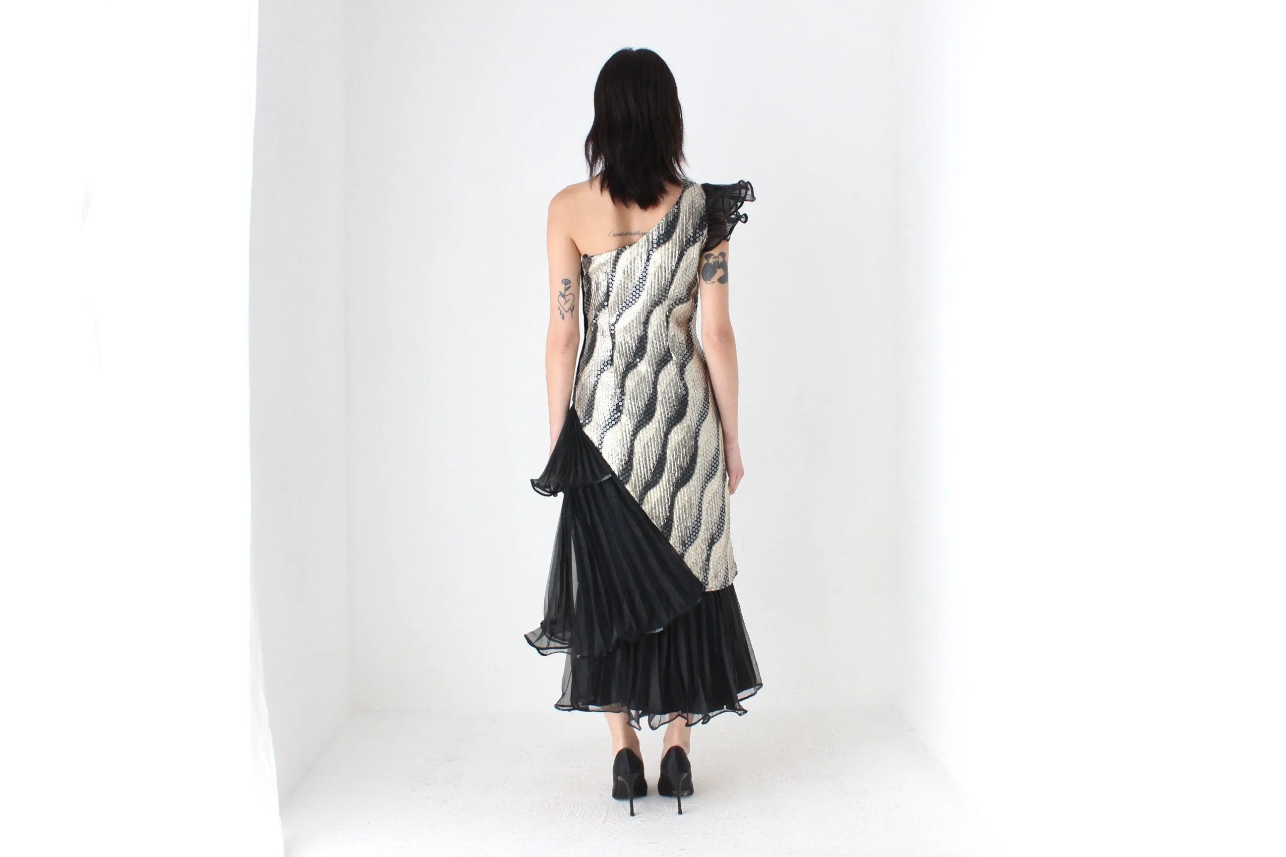 Maximalist 80s Sequin & Pleat Asymmetric Party Dress by Mr. K