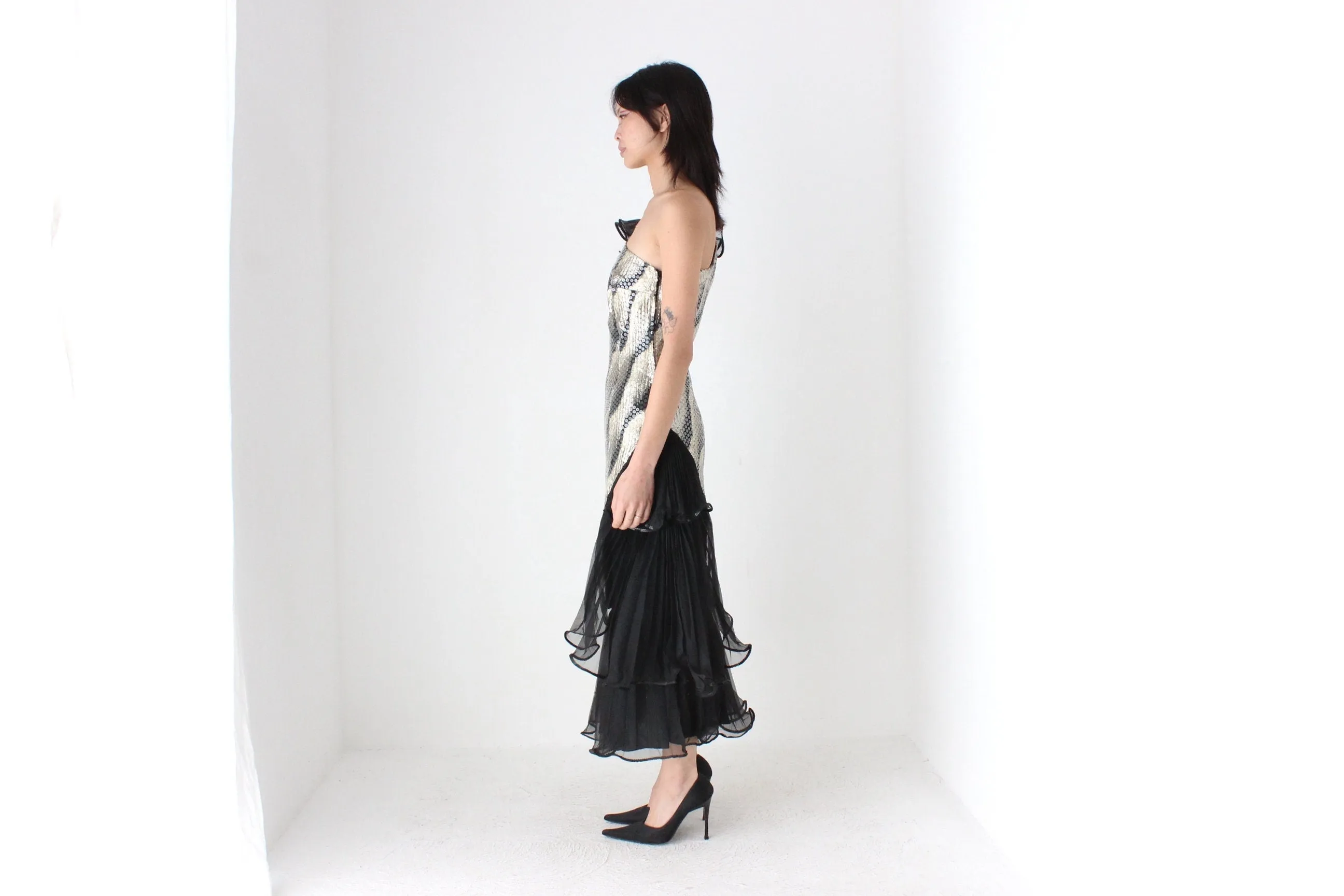 Maximalist 80s Sequin & Pleat Asymmetric Party Dress by Mr. K