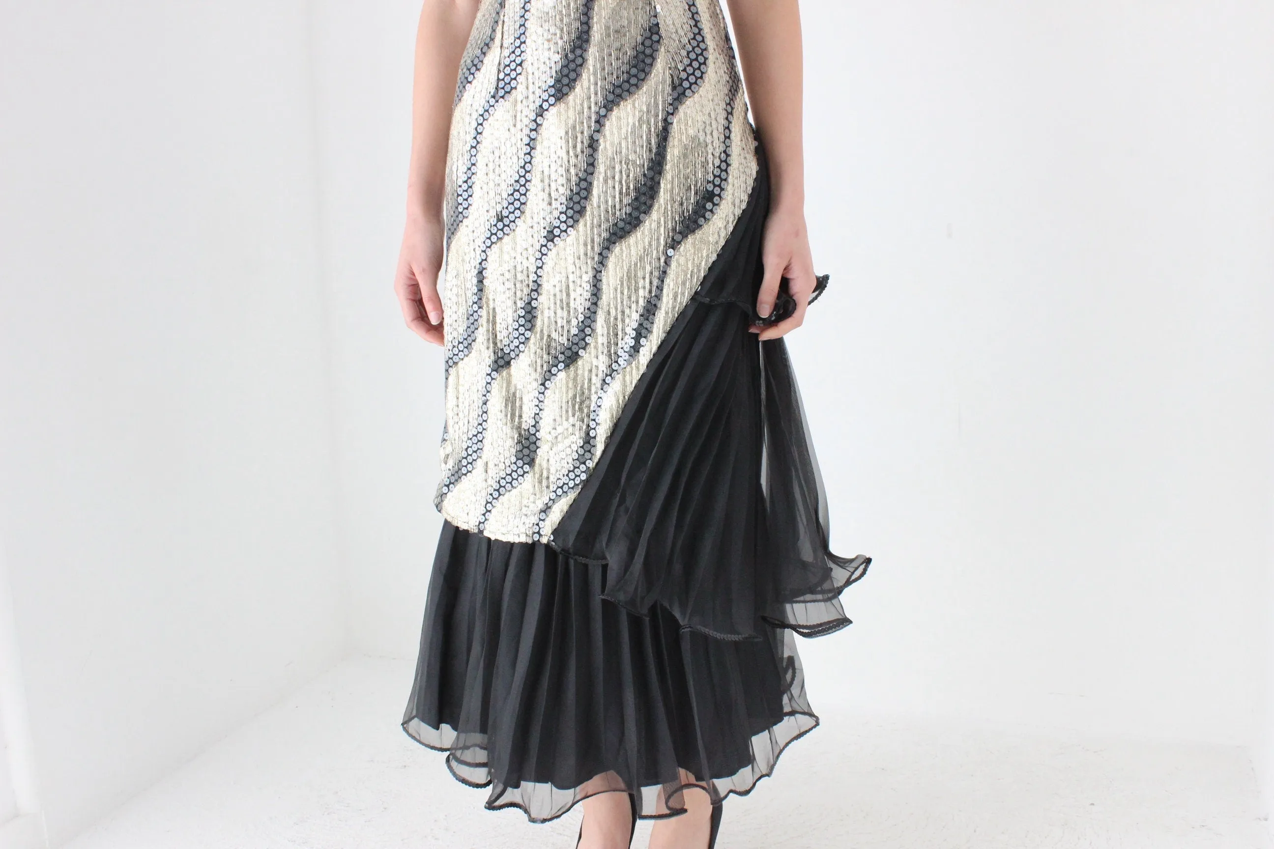Maximalist 80s Sequin & Pleat Asymmetric Party Dress by Mr. K