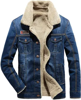 Men's Fleece Lined Denim Jacket Winter Jean Jacket Cowboy Coat Trucker Jacket