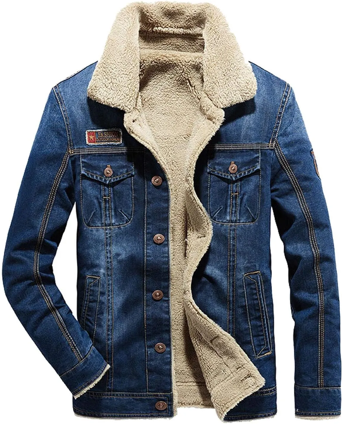 Men's Fleece Lined Denim Jacket Winter Jean Jacket Cowboy Coat Trucker Jacket