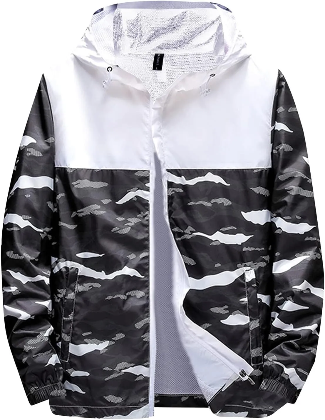 Mens Hooded Rain Jacket Windproof Jacket Big and Tall Tactical Jacket Waterproof Lightweight Mountain Sport Jacket