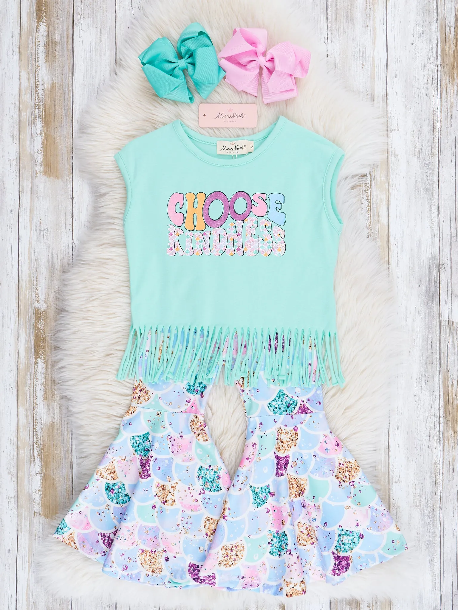 Mint Kindness Fringe Bell Bottoms Outfit