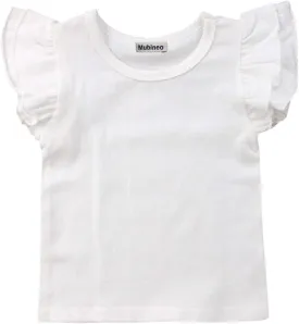 Mubineo Toddler Baby Girl Basic Plain Ruffle Sleeve Cotton T Shirts Tops Tee Clothes