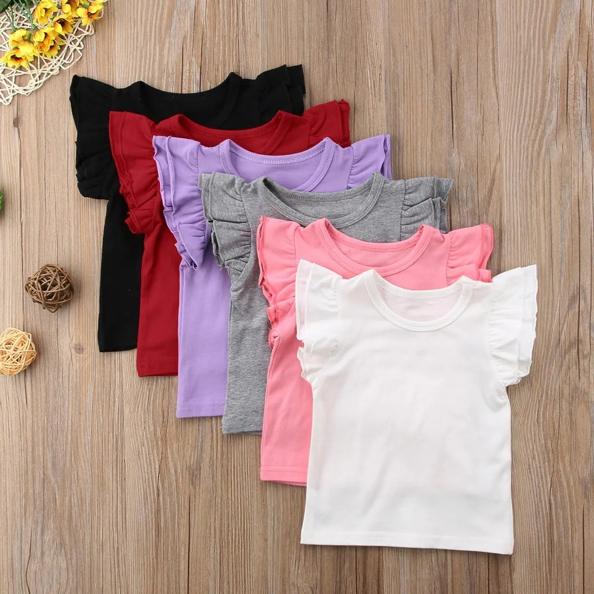Mubineo Toddler Baby Girl Basic Plain Ruffle Sleeve Cotton T Shirts Tops Tee Clothes