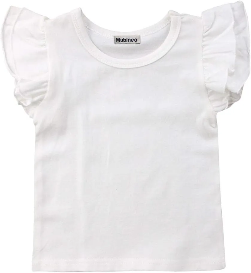 Mubineo Toddler Baby Girl Basic Plain Ruffle Sleeve Cotton T Shirts Tops Tee Clothes