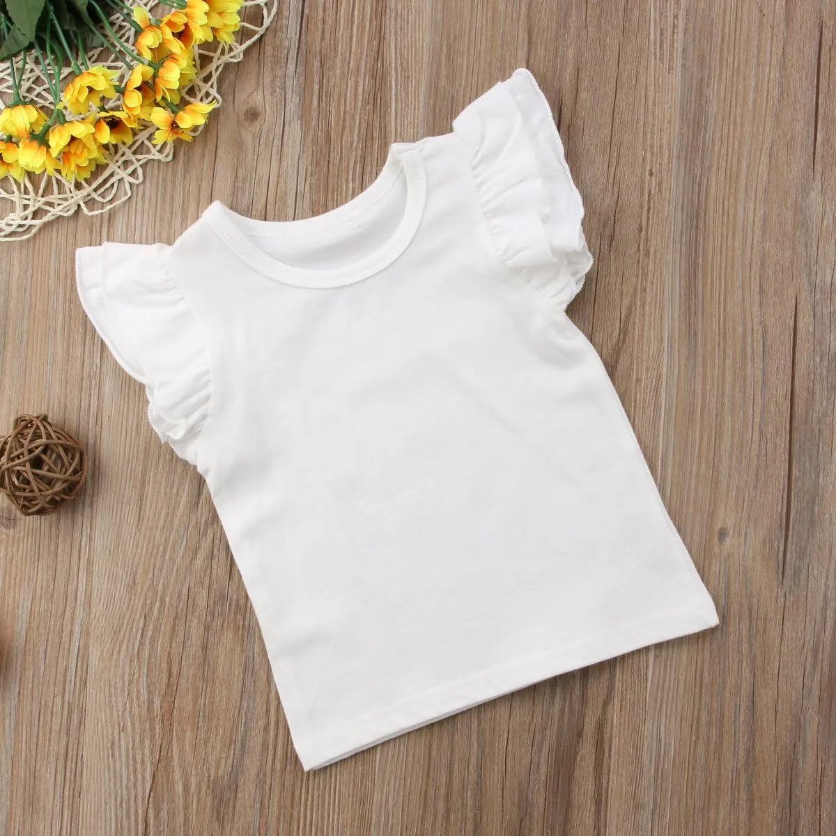 Mubineo Toddler Baby Girl Basic Plain Ruffle Sleeve Cotton T Shirts Tops Tee Clothes