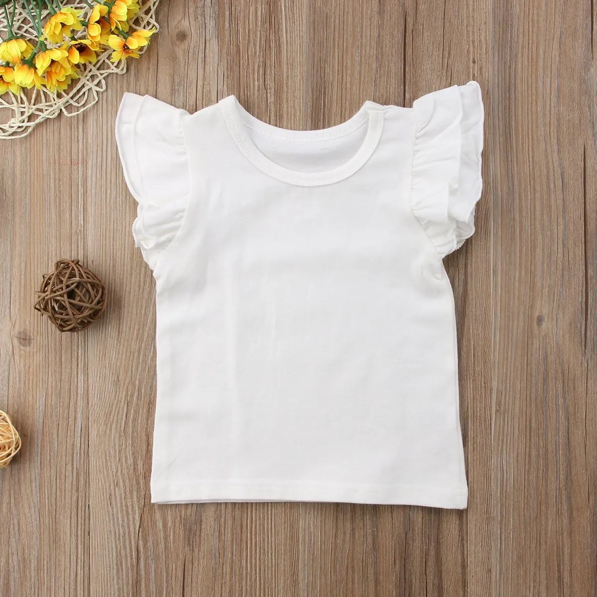 Mubineo Toddler Baby Girl Basic Plain Ruffle Sleeve Cotton T Shirts Tops Tee Clothes