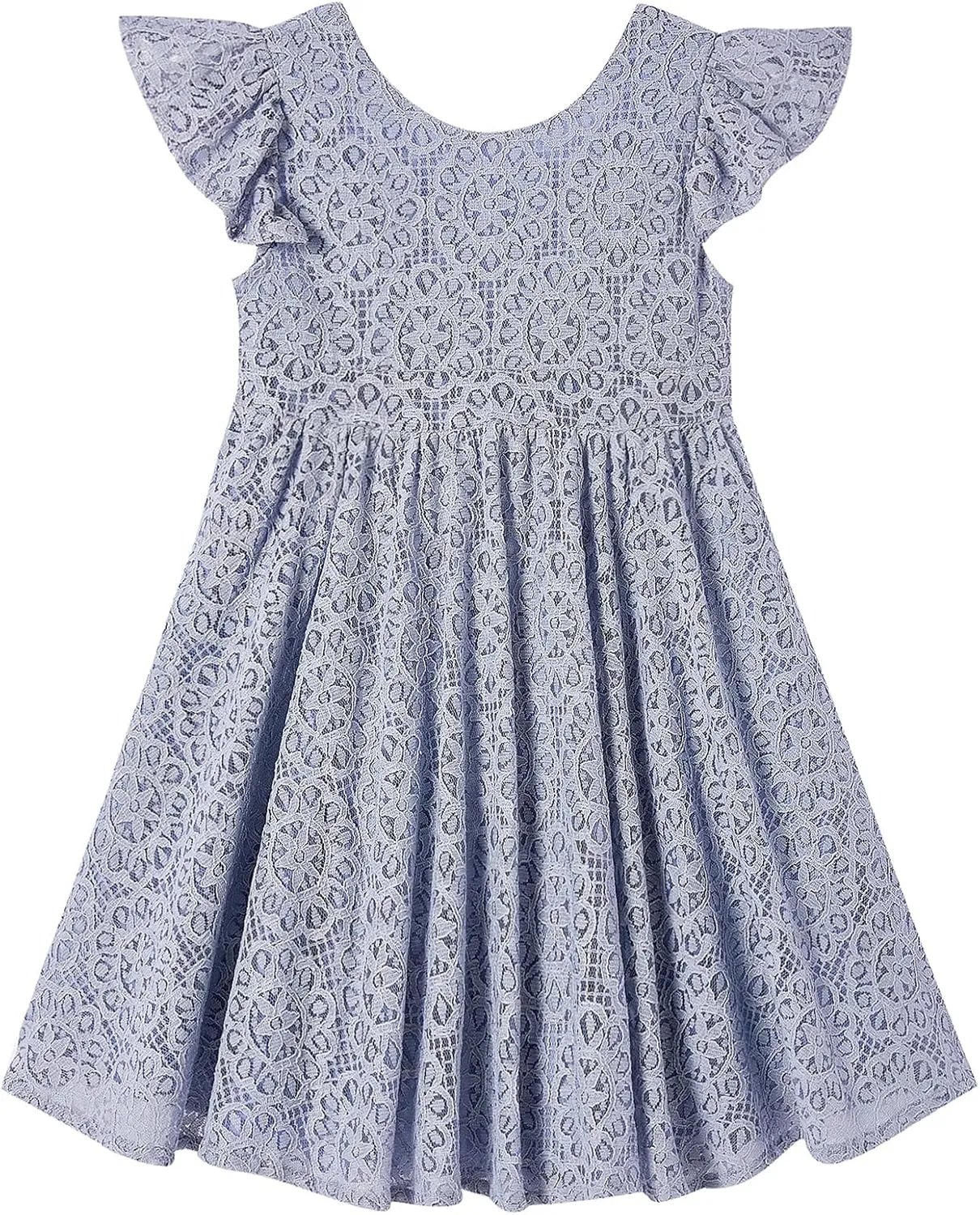 Niyage Backless Toddler Dress Open Back Girls Lace Bow Tie-Back Pom Pom Flutter Sleeves Party Princess Dresses