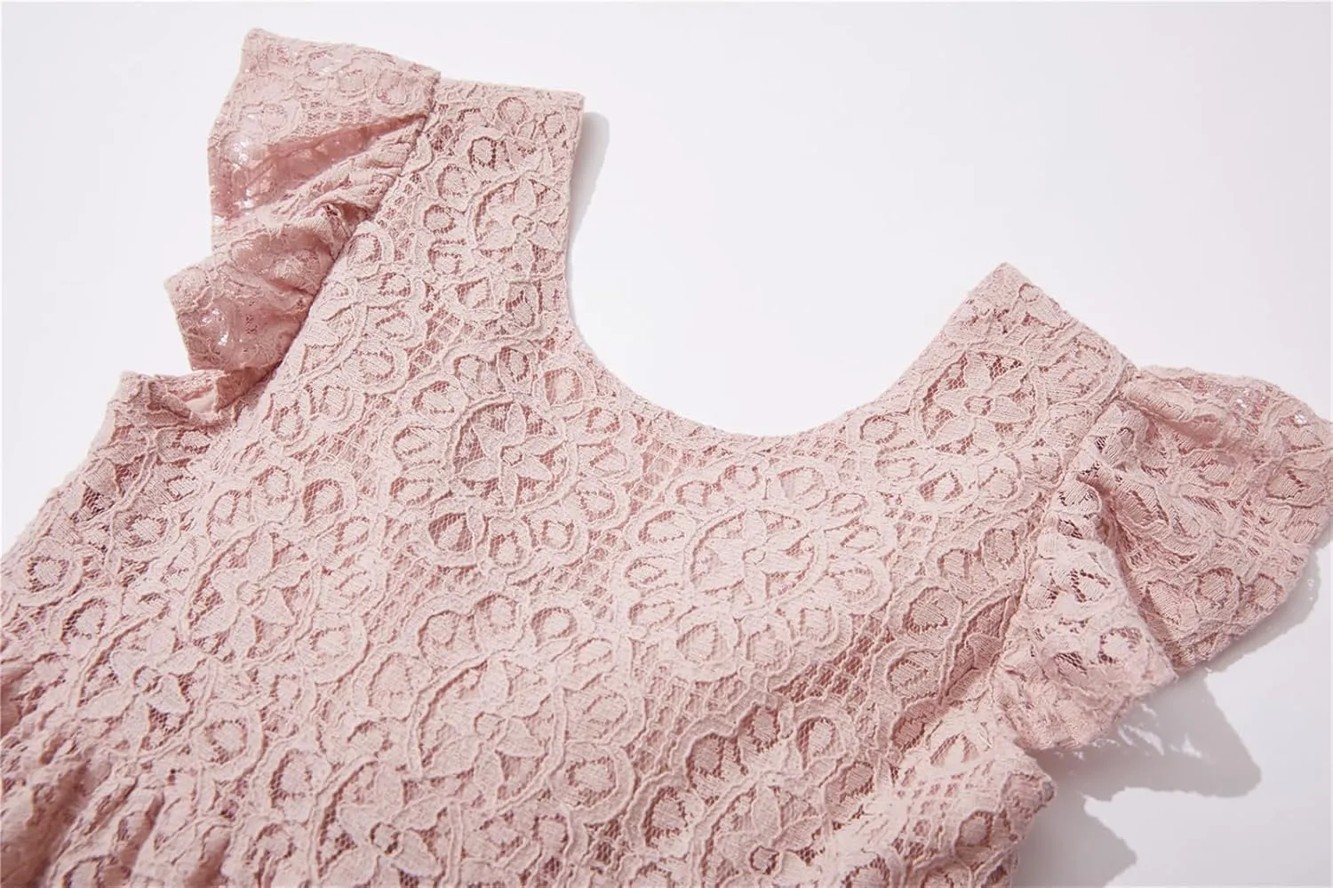 Niyage Backless Toddler Dress Open Back Girls Lace Bow Tie-Back Pom Pom Flutter Sleeves Party Princess Dresses