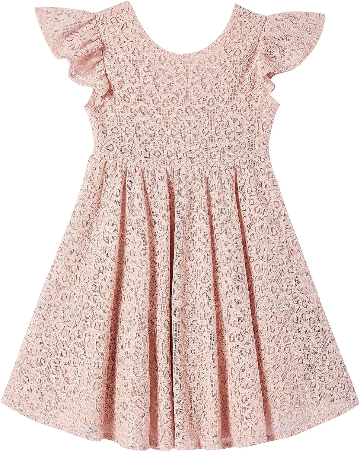 Niyage Backless Toddler Dress Open Back Girls Lace Bow Tie-Back Pom Pom Flutter Sleeves Party Princess Dresses