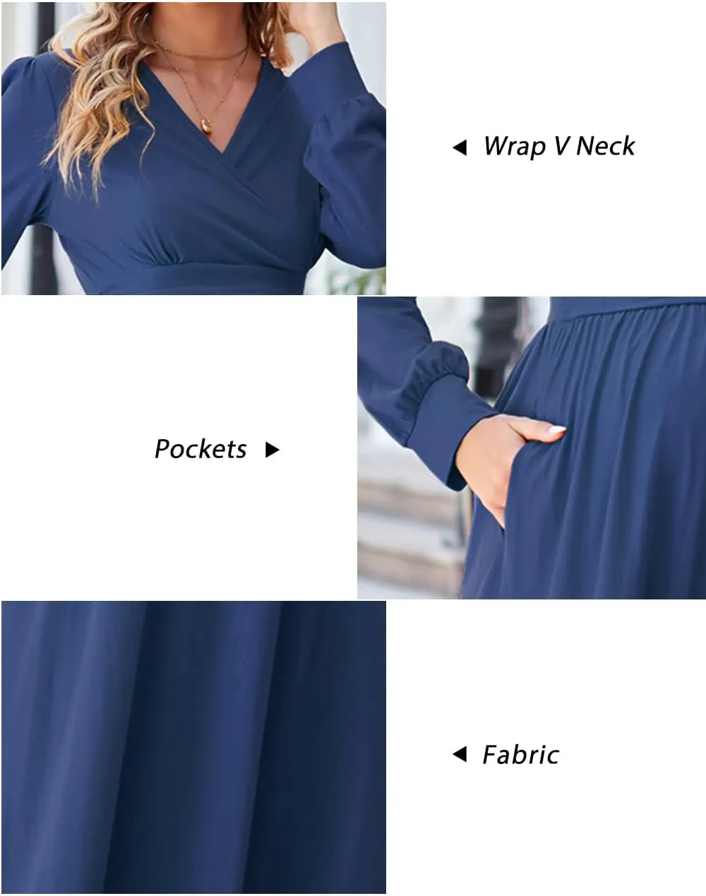 OUGES Fall Maternity Maxi Dress Long Sleeve Wrap V Neck Baby Shower Pregnancy Dresses for Photoshoot Maternity Clothes