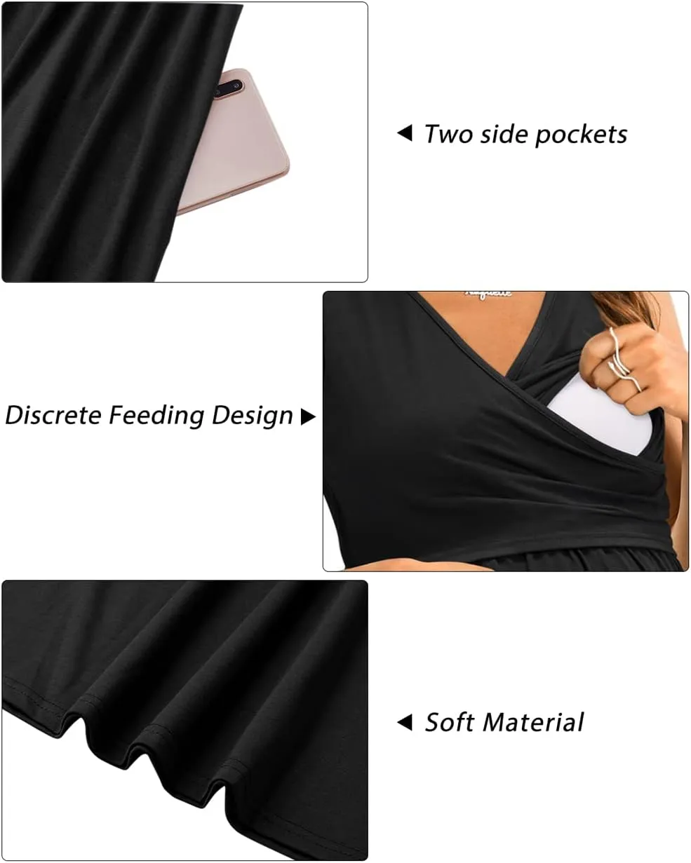 OUGES Womens 2025 V-Neck Maternity Dresses Nursing Breastfeeding Baby Shower Dress