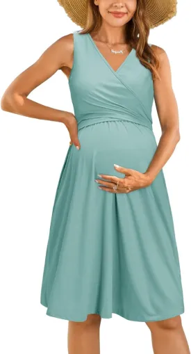 OUGES Womens 2025 V-Neck Maternity Dresses Nursing Breastfeeding Baby Shower Dress