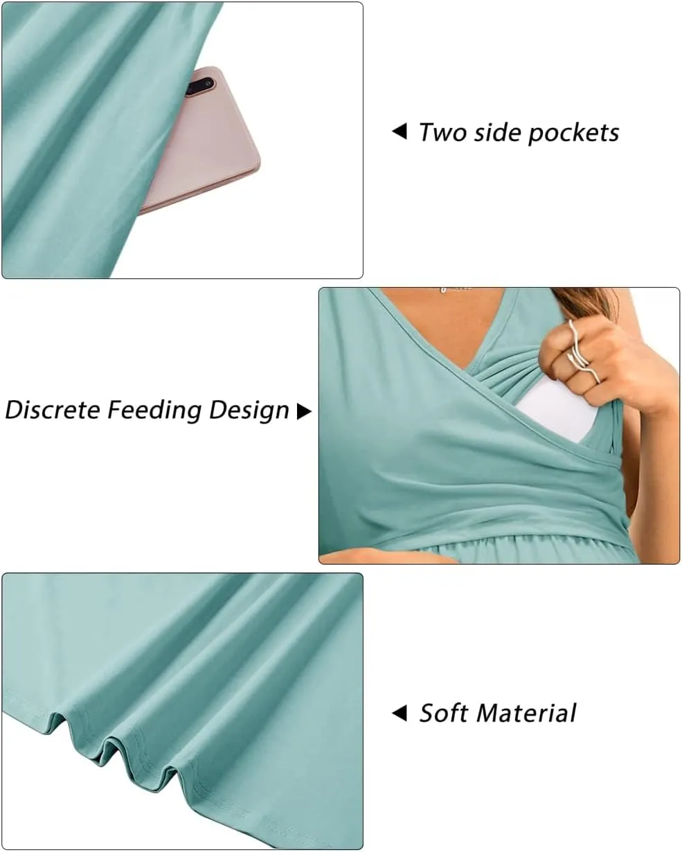 OUGES Womens 2025 V-Neck Maternity Dresses Nursing Breastfeeding Baby Shower Dress