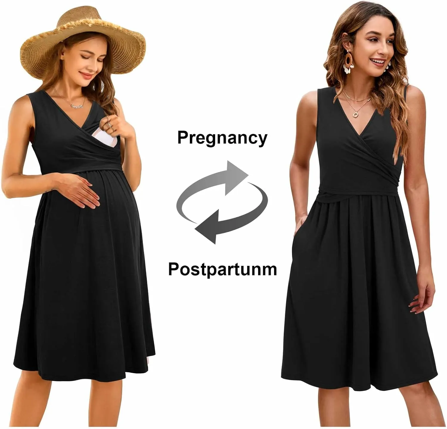 OUGES Womens 2025 V-Neck Maternity Dresses Nursing Breastfeeding Baby Shower Dress