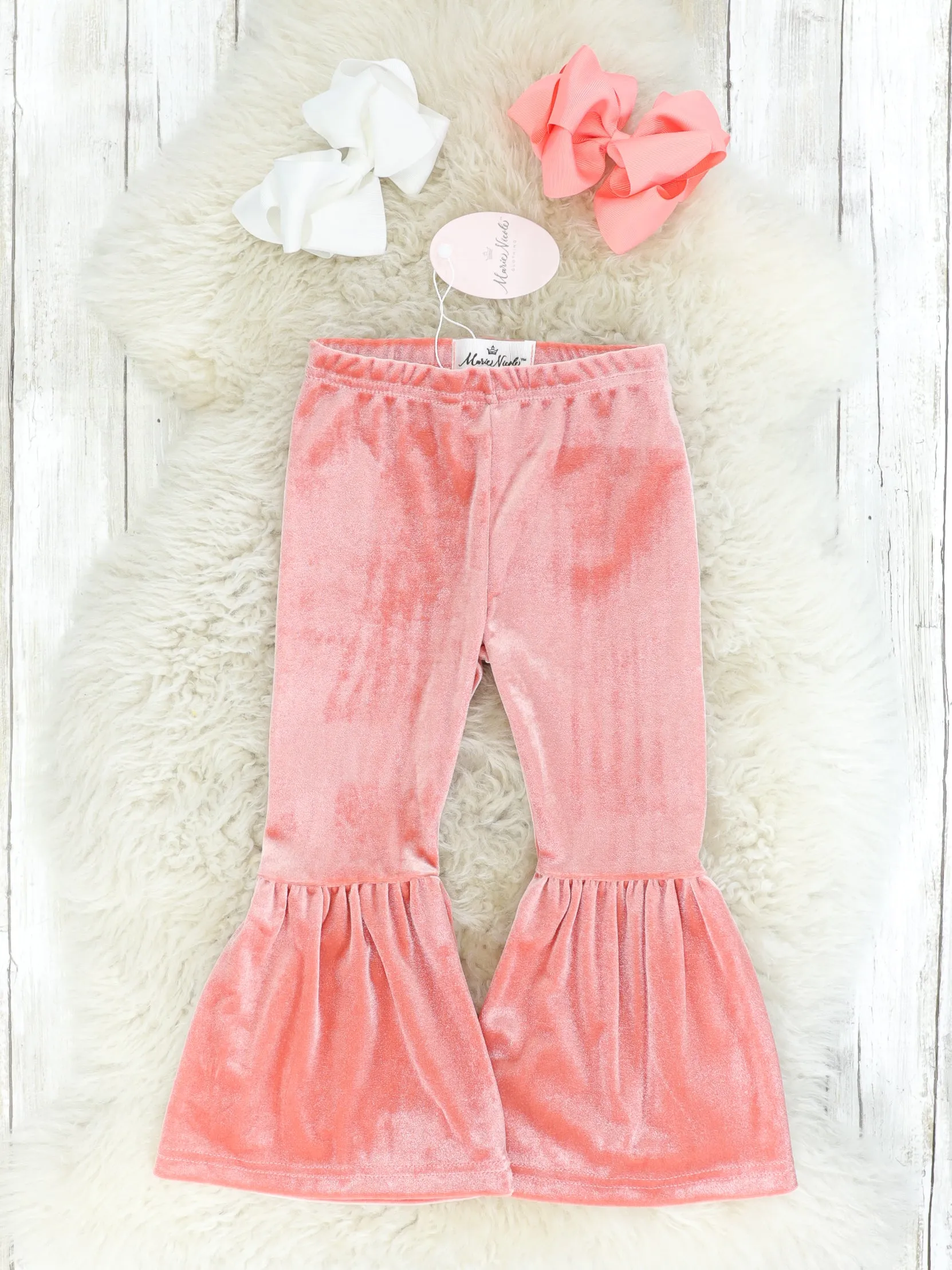 Peach Pink Velvet Bell Bottoms