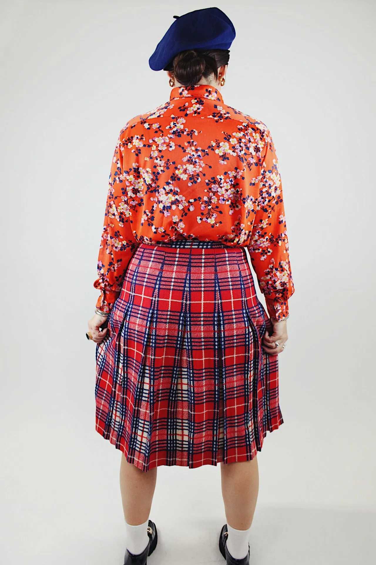 Pleated Plaid Print Skirt