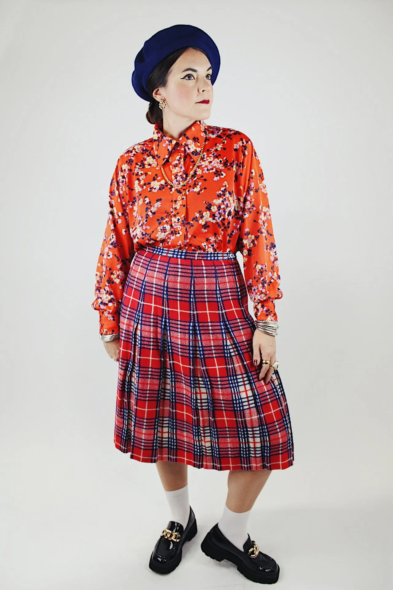 Pleated Plaid Print Skirt