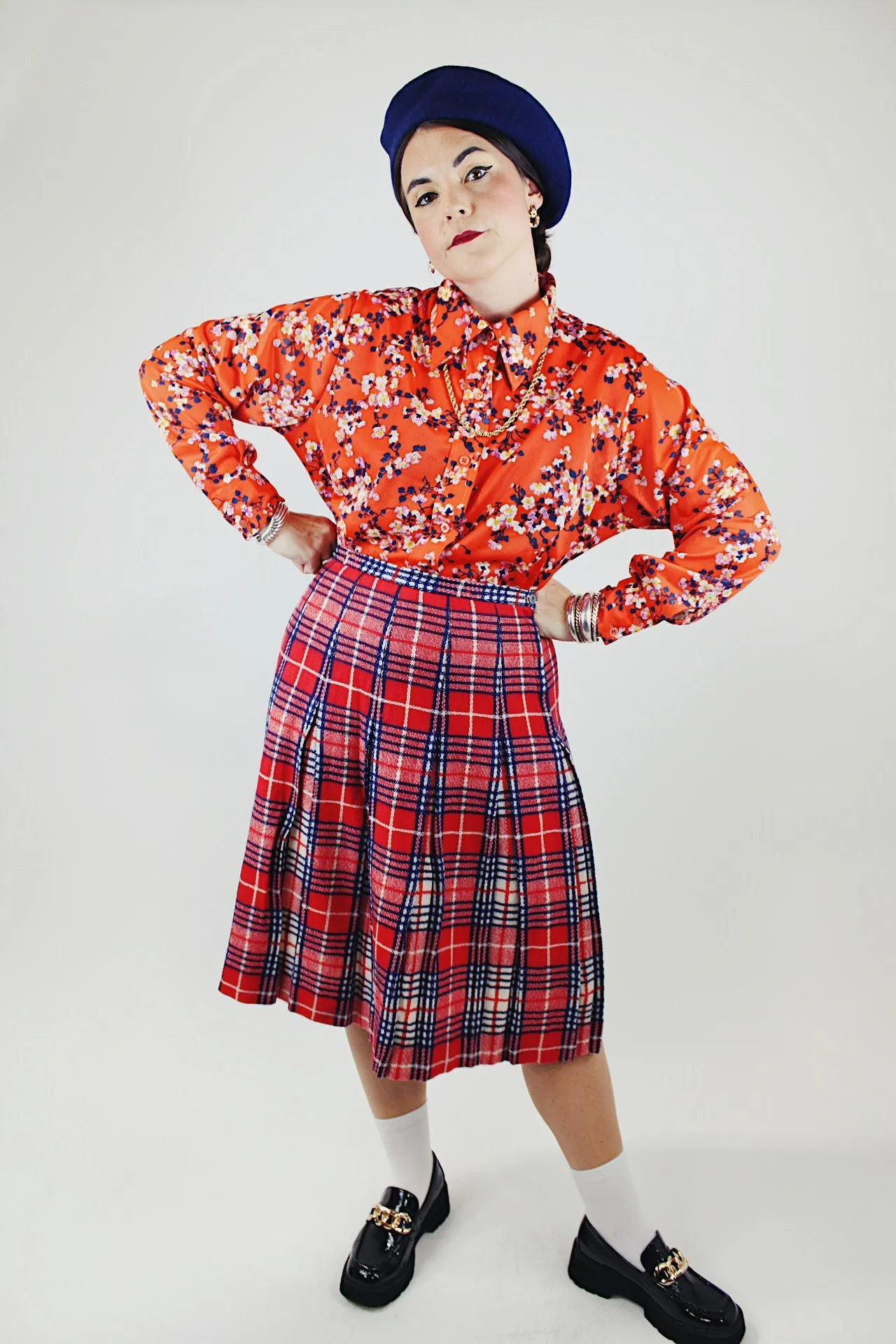 Pleated Plaid Print Skirt