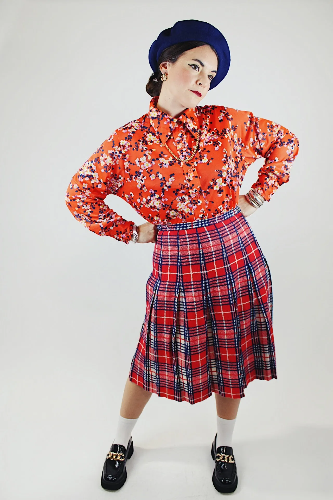 Pleated Plaid Print Skirt