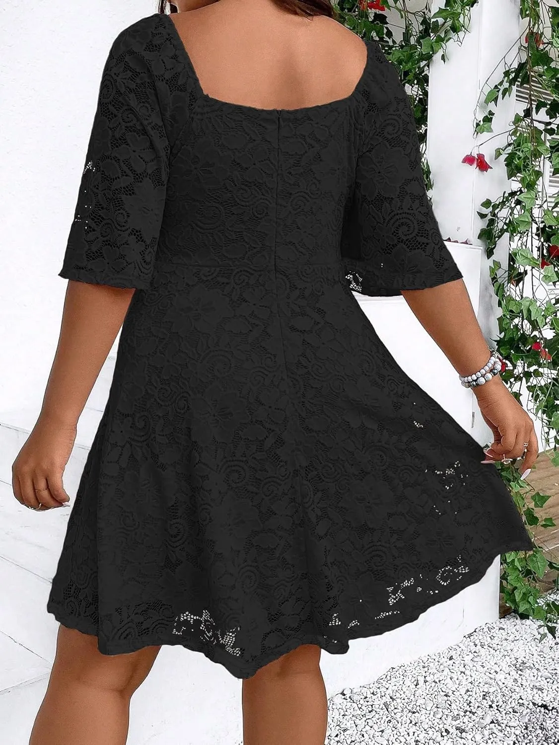 Plus Size Cap Sleeves Long Sleeves V Neck Sequins Skater Cocktail Club Dress