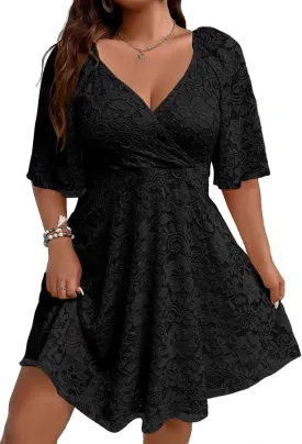 Plus Size Cap Sleeves Long Sleeves V Neck Sequins Skater Cocktail Club Dress