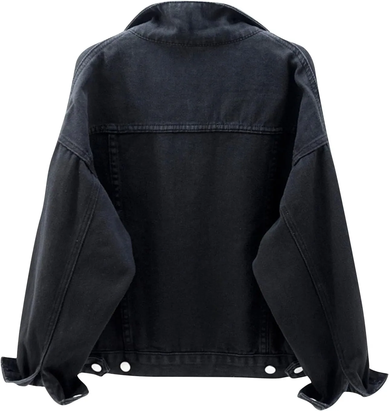 Plus Size Denim Jacket for Women Trendy Long Sleeve Cropped Jean Jacket Lightweight Colored Trucker Coat with Pockets