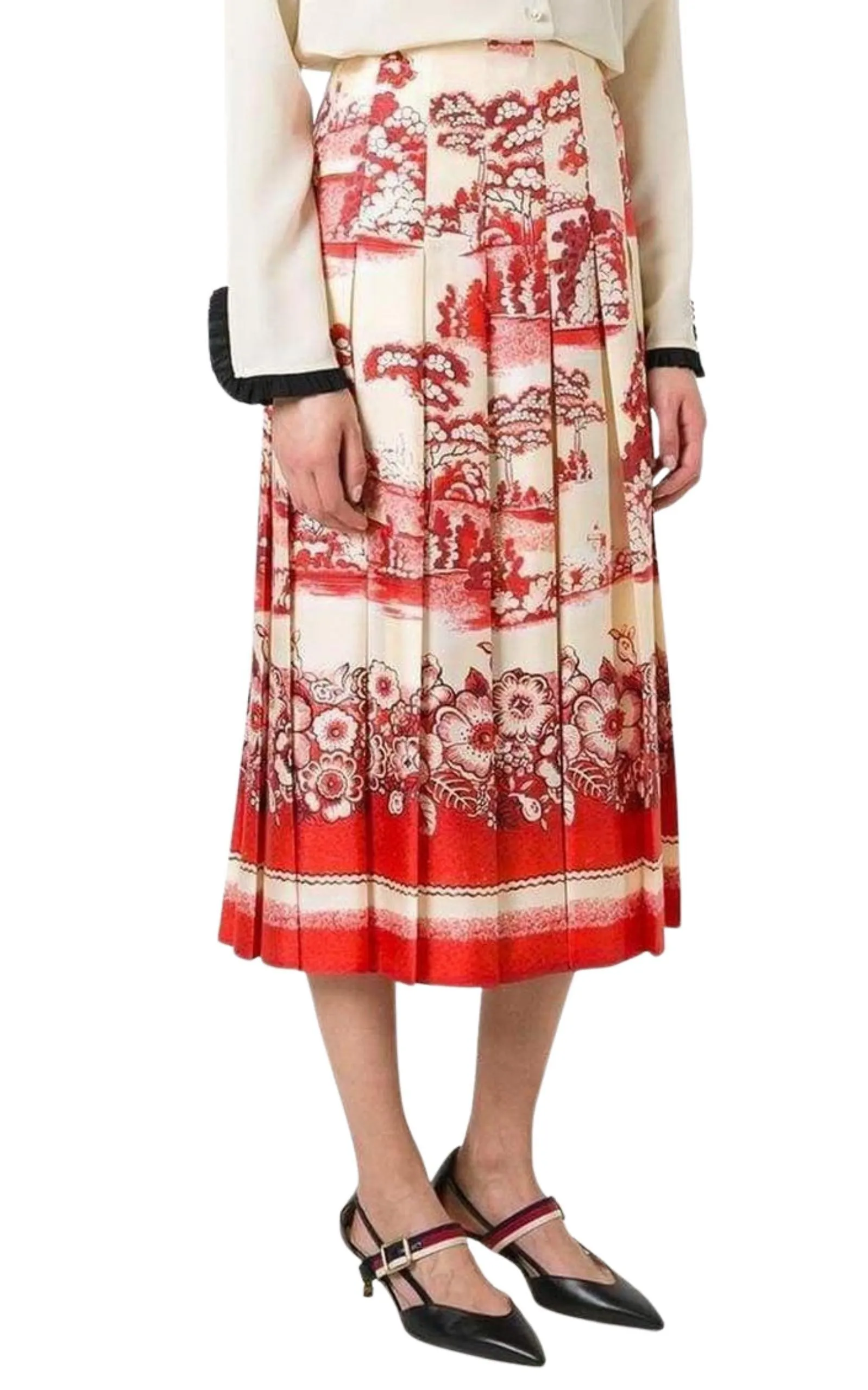 Porcelain Garden Print Midi Skirt