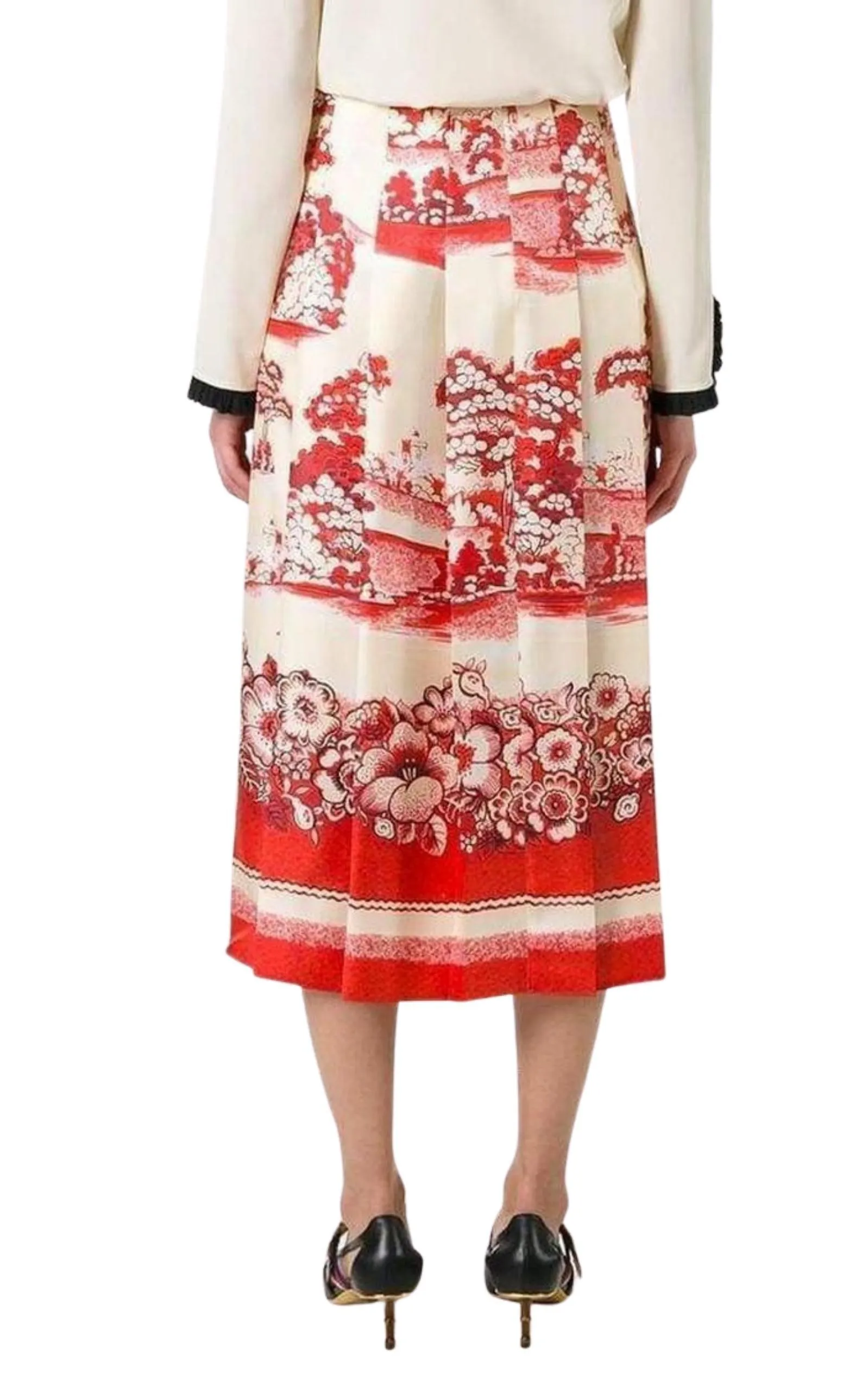 Porcelain Garden Print Midi Skirt