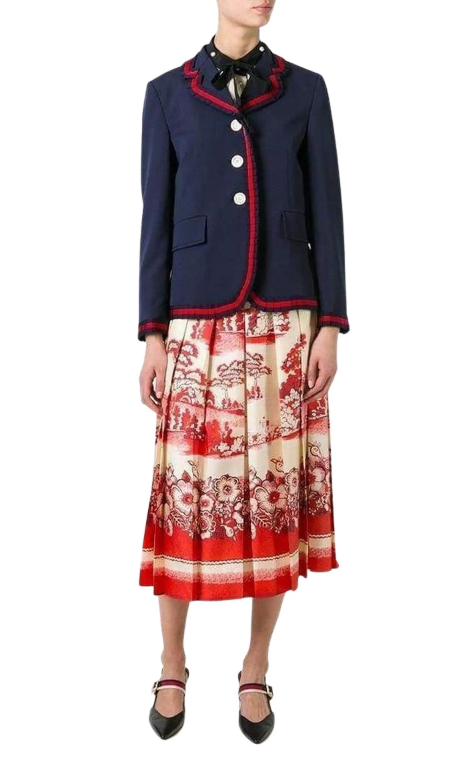 Porcelain Garden Print Midi Skirt
