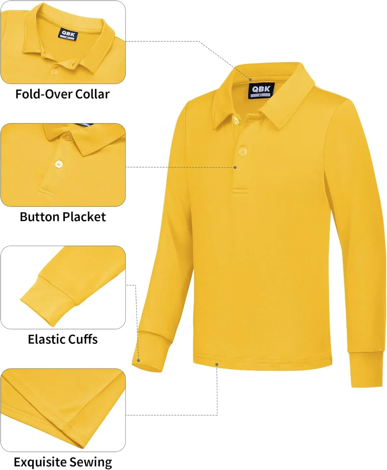 QBK Boys' Performance Polo Kids Collared Golf Shirts Long Sleeve School Uniform for 4T-16Y