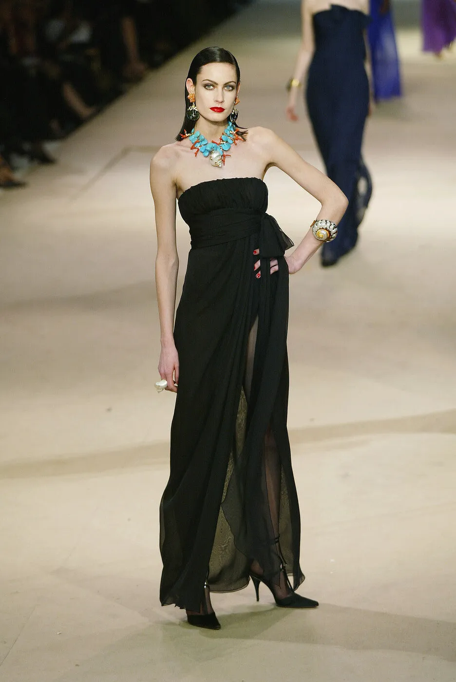 Rarest Spring 2002 Yves Saint Laurent Haute Couture Final Collection Black Silk Chiffon Dress