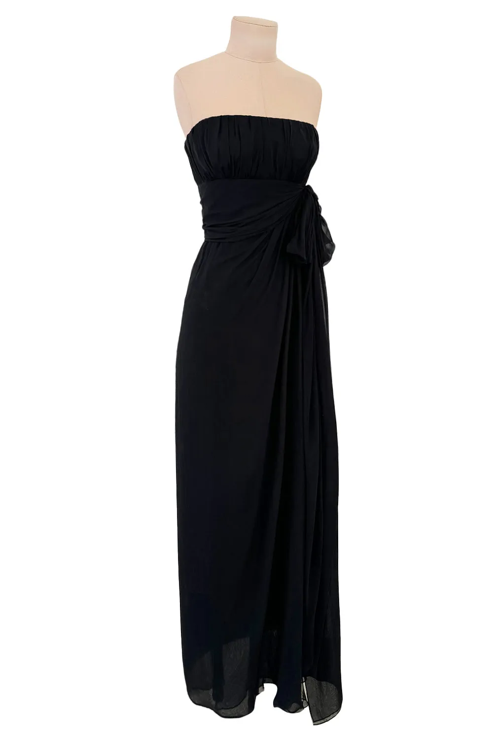 Rarest Spring 2002 Yves Saint Laurent Haute Couture Final Collection Black Silk Chiffon Dress