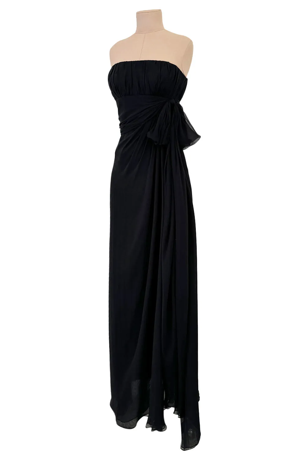 Rarest Spring 2002 Yves Saint Laurent Haute Couture Final Collection Black Silk Chiffon Dress