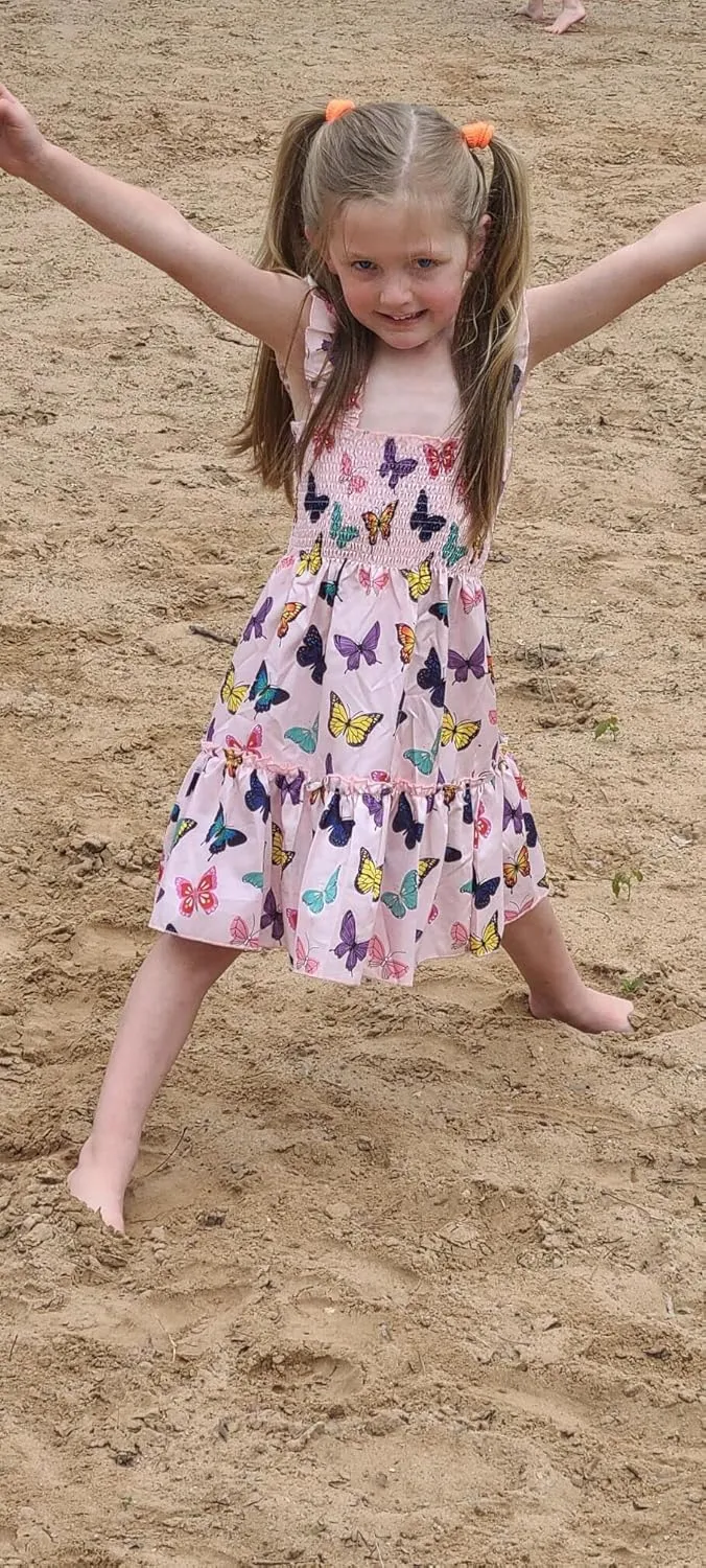 RETSUGO Little Girls Dresses Flutter Sleeve Casual Birthday Party Dress Toddler Kids Swing Twirly Summer Sundress 1-8 Years