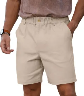RQP Men's Cotton Casual Classic-fit 7" Chino Shorts Elastic Waist Daily Wear Dress Baech Summer Shorts