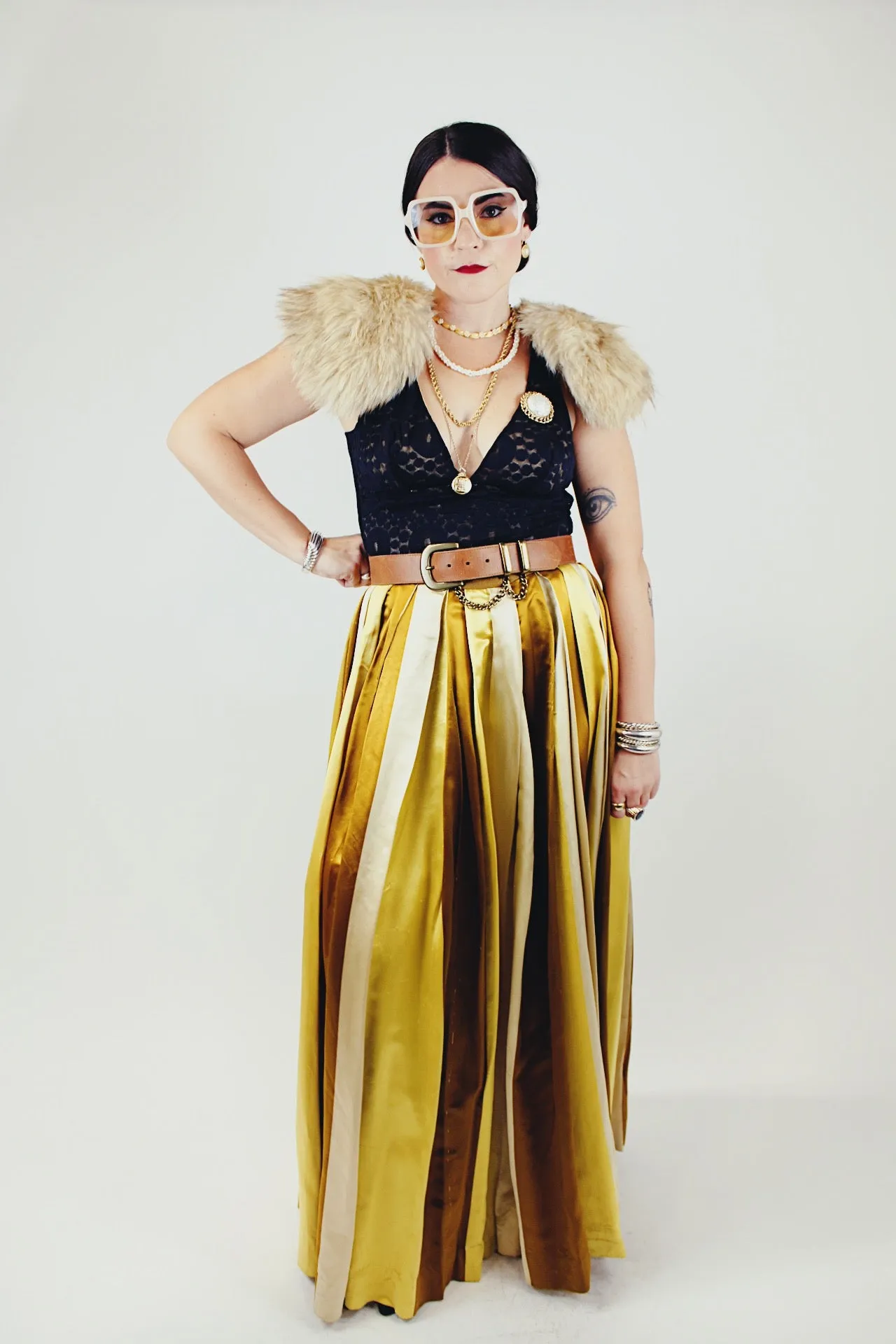 Satin Striped Maxi Skirt