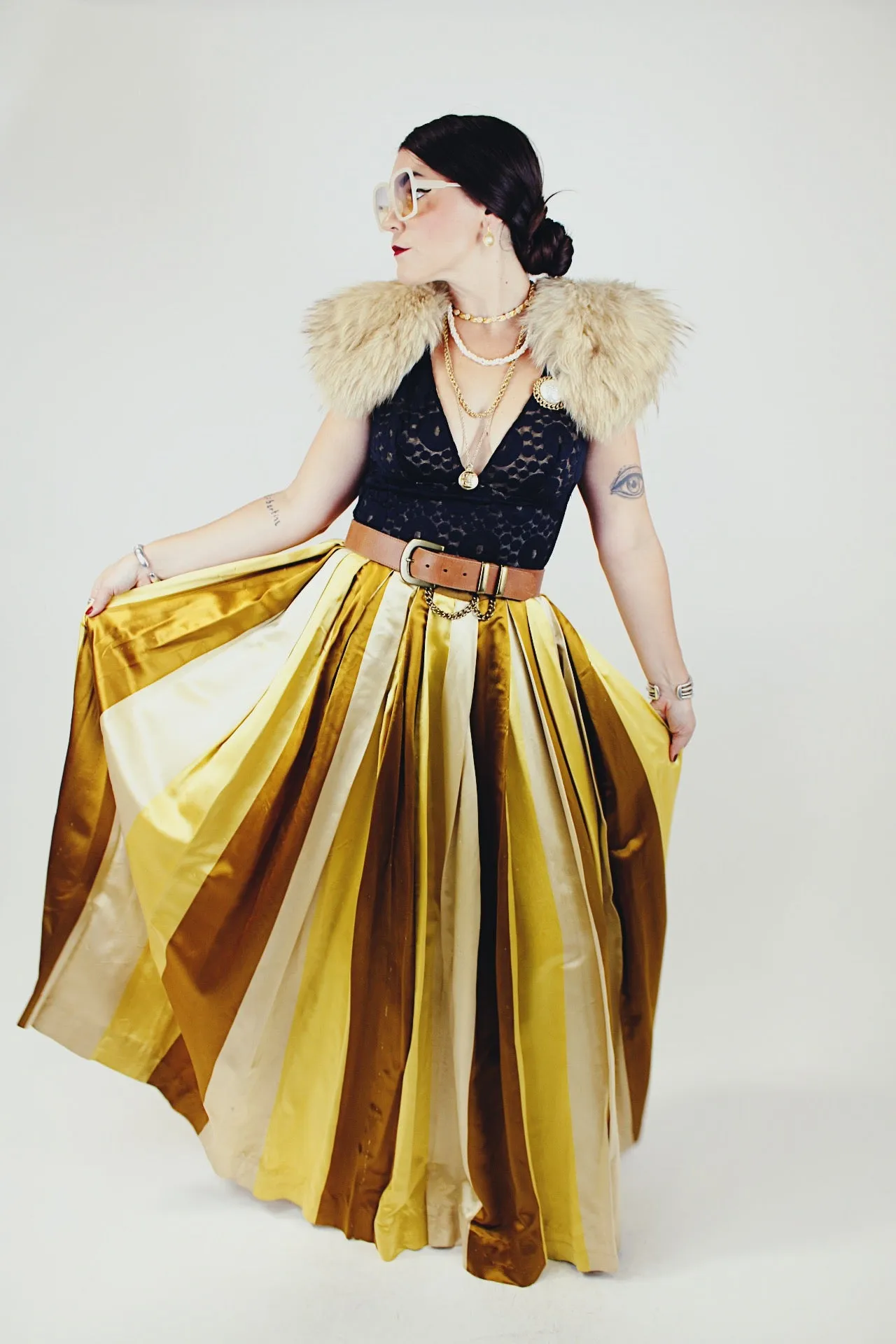 Satin Striped Maxi Skirt