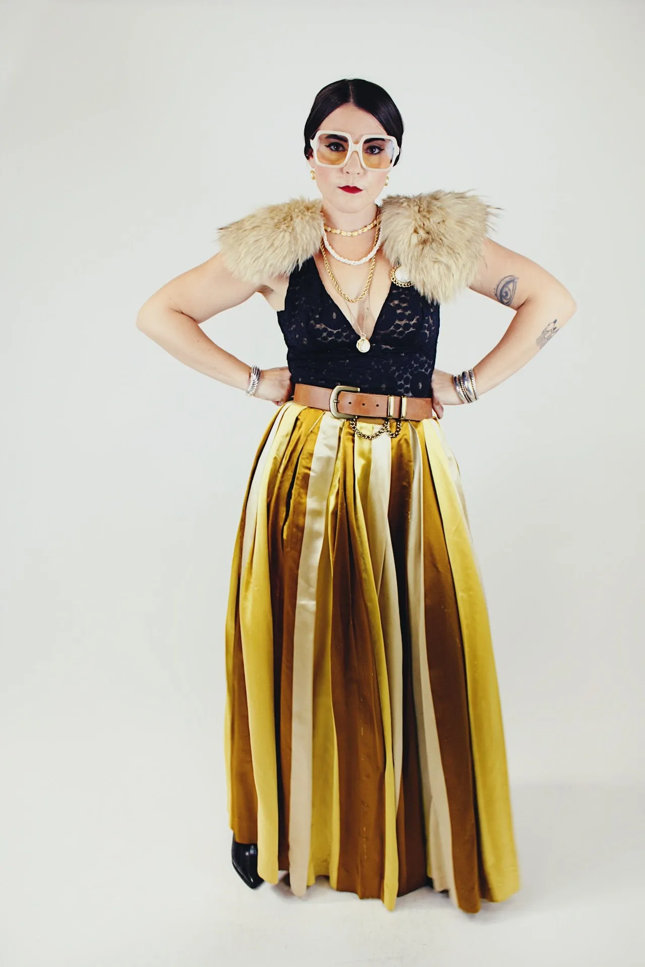 Satin Striped Maxi Skirt