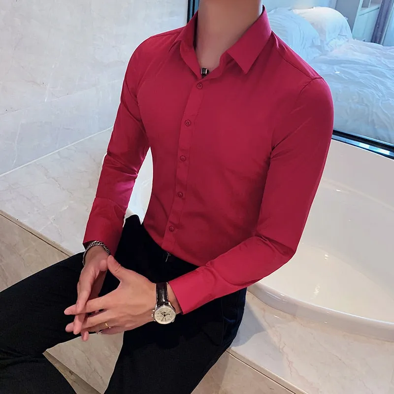 Slim Fit Solid Color Dress Shirt