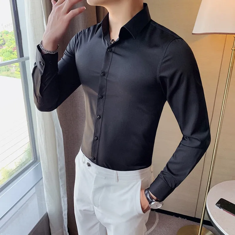 Slim Fit Solid Color Dress Shirt