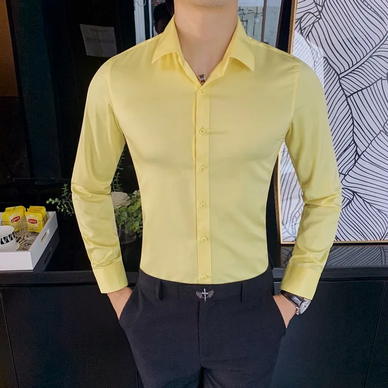 Slim Fit Solid Color Dress Shirt
