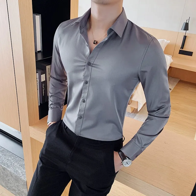 Slim Fit Solid Color Dress Shirt