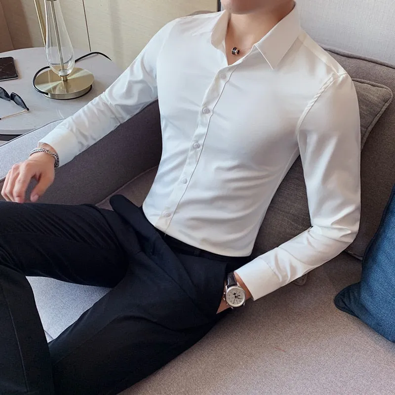 Slim Fit Solid Color Dress Shirt