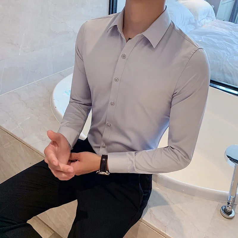 Slim Fit Solid Color Dress Shirt